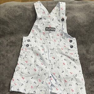 Tommy Hilfiger White Striped Anchor Shortalls with Red & Navy Accents